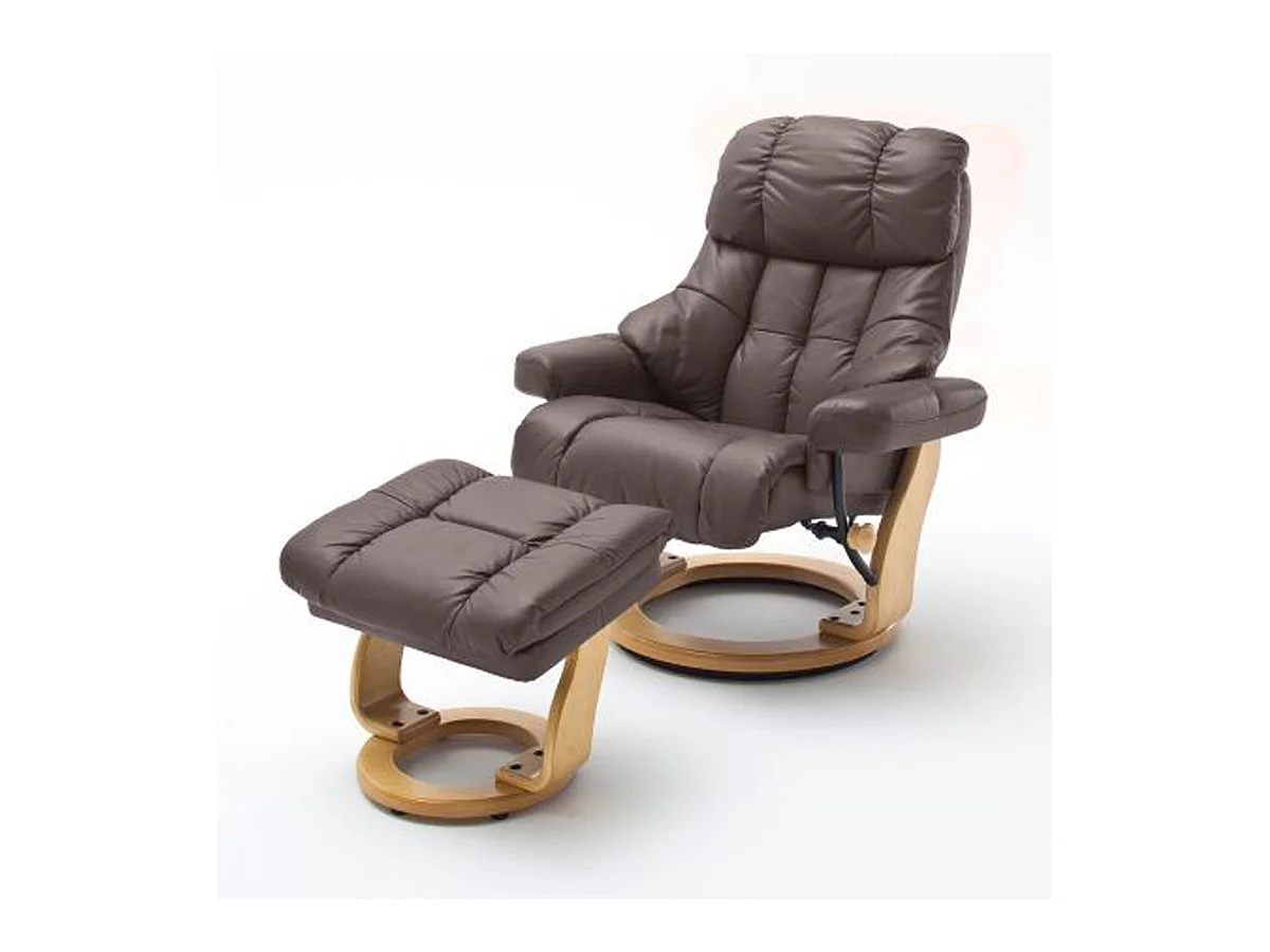Fauteuil relax en cuir coloris marron / naturel - 97 x 110 x 92 cm