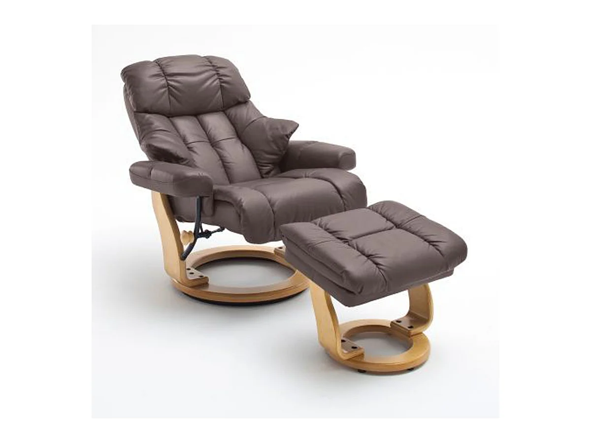 Fauteuil relax en cuir coloris marron / naturel - 97 x 110 x 92 cm