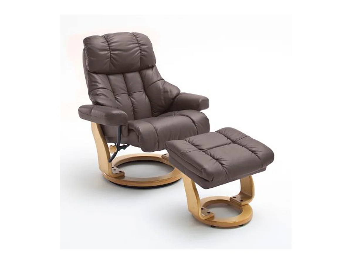 Fauteuil relax en cuir coloris marron / naturel - 97 x 110 x 92 cm