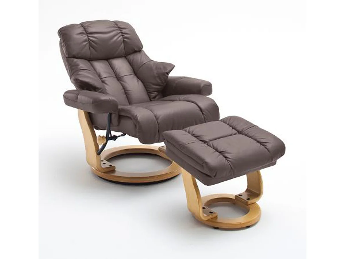 Fauteuil relax en cuir coloris marron / naturel - 97 x 110 x 92 cm