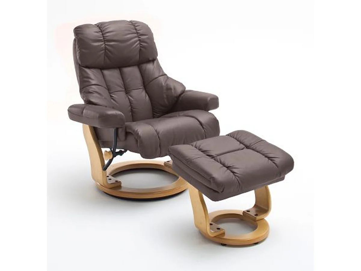 Fauteuil relax en cuir coloris marron / naturel - 97 x 110 x 92 cm