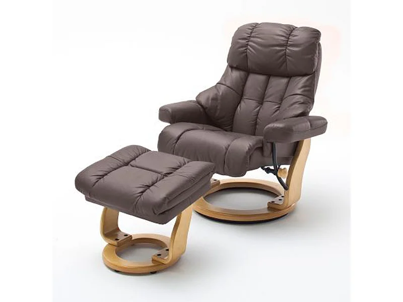 Fauteuil relax en cuir coloris marron / naturel - 97 x 110 x 92 cm