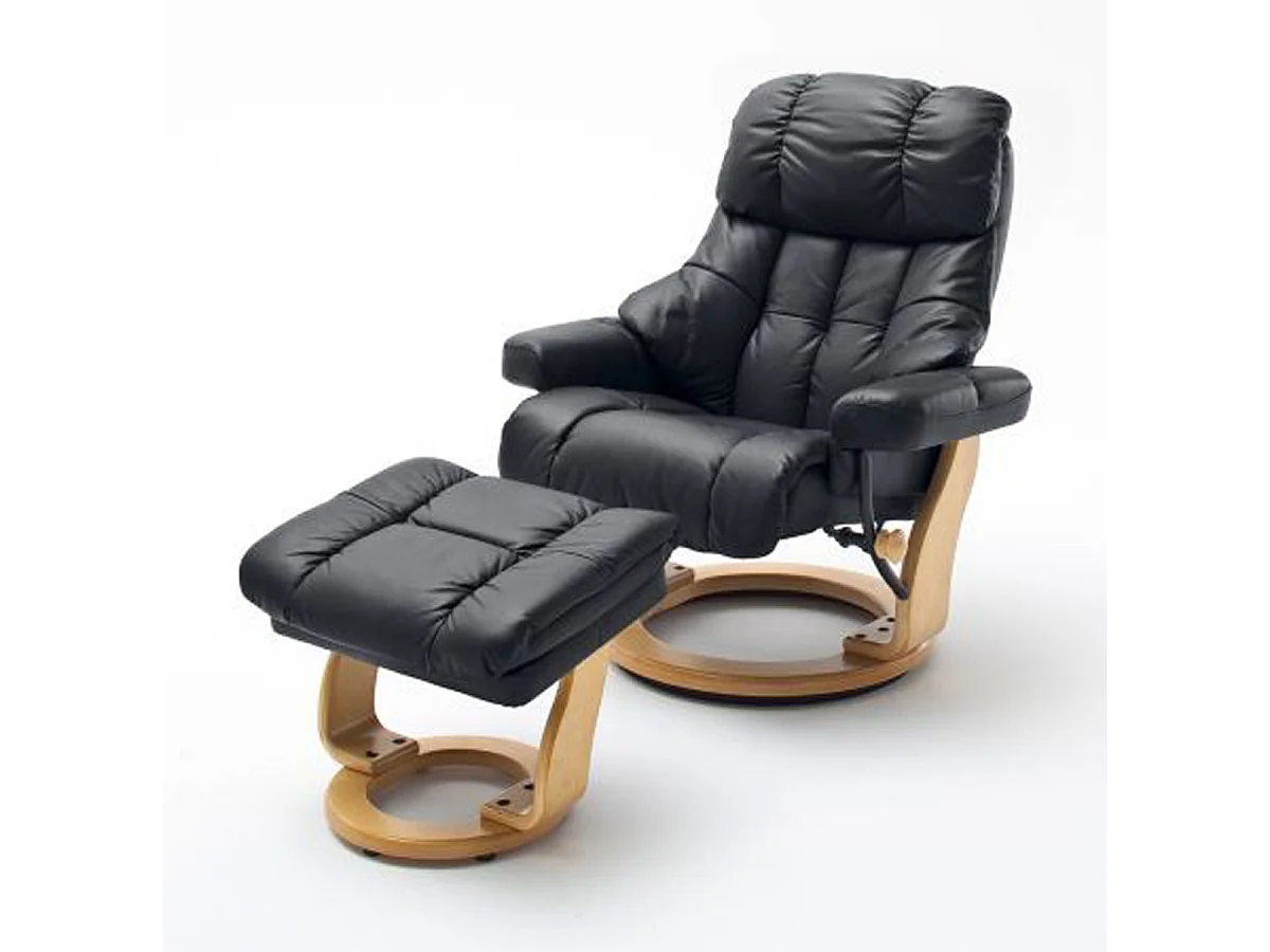 Fauteuil relax en cuir coloris noir / naturel - 97 x 110 x 92 cm