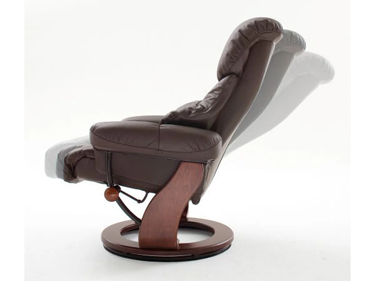 Fauteuil relax en cuir noir et noyer avec tabouret - 90 x 104 x 91 cm