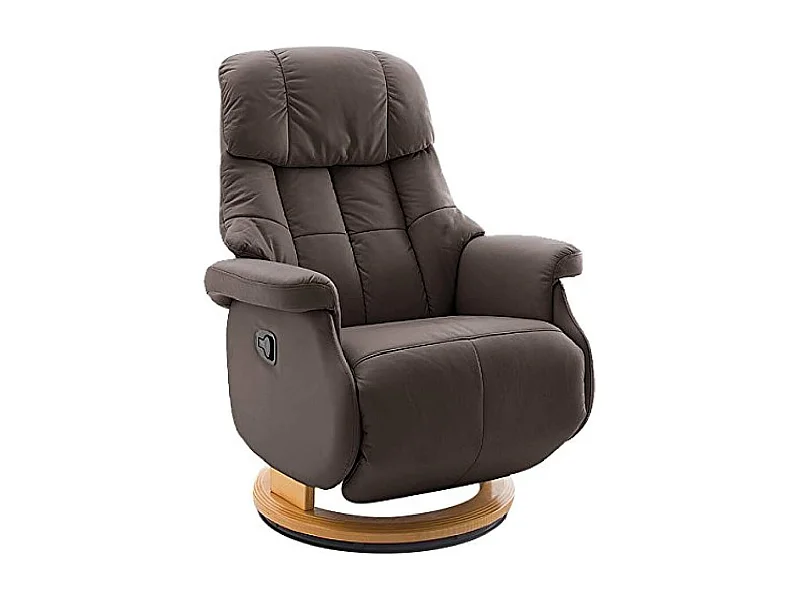 Fauteuil relax / fauteuil rotatif en cuir coloris marron - L.77 x H.111 x P.86 cm