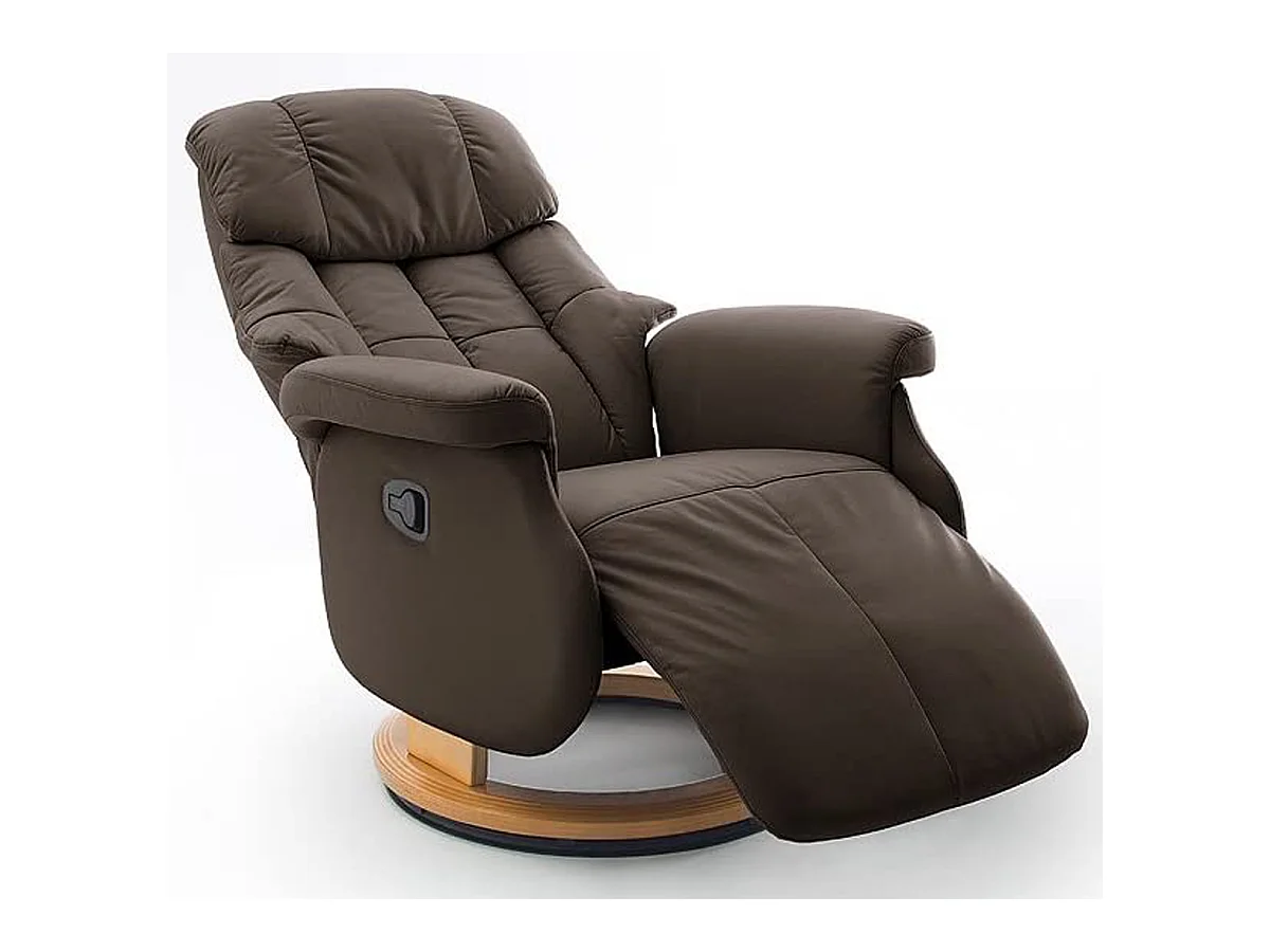 Fauteuil relax / fauteuil rotatif en cuir coloris marron - L.77 x H.111 x P.86 cm