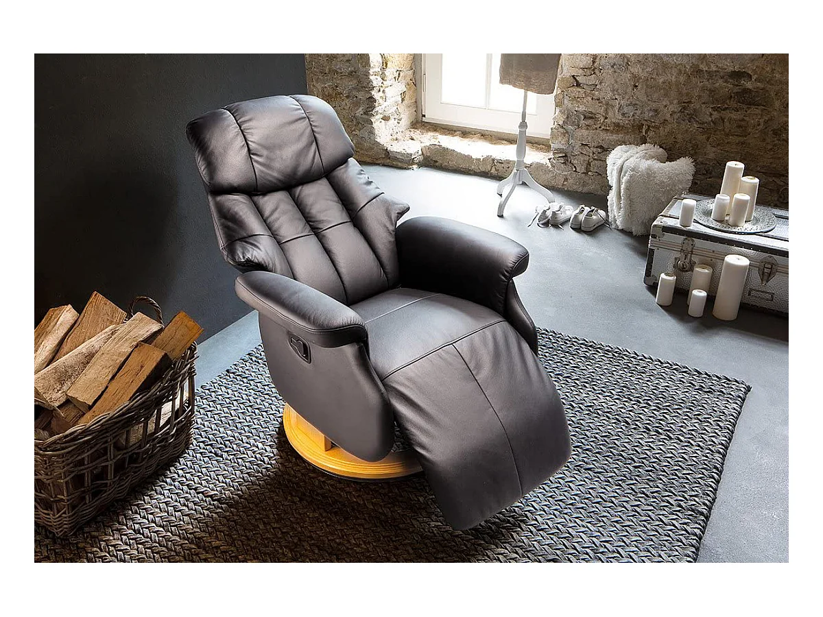 Fauteuil relax / fauteuil rotatif en cuir coloris marron - L.77 x H.111 x P.86 cm