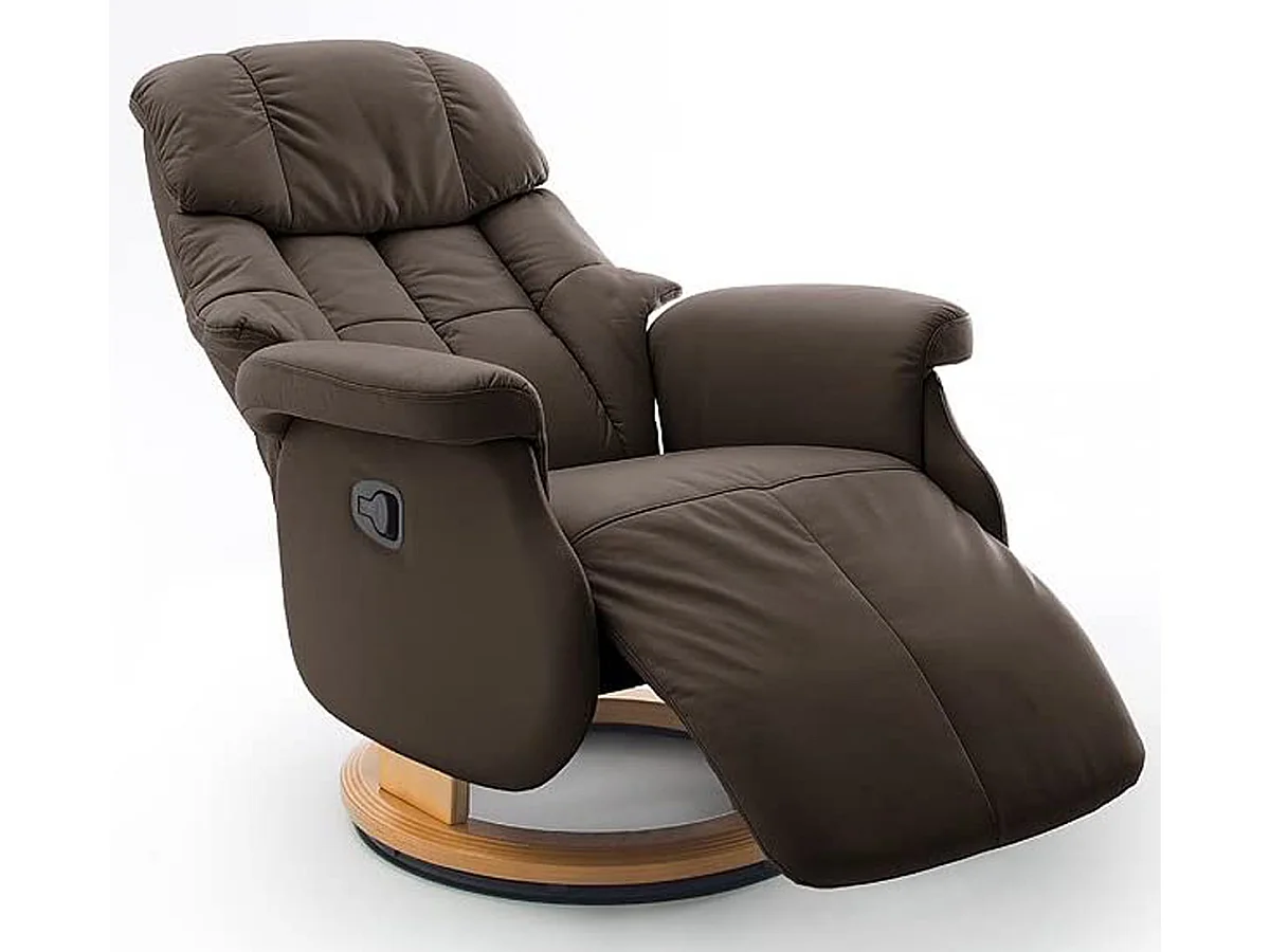 Fauteuil relax / fauteuil rotatif en cuir coloris marron - L.77 x H.111 x P.86 cm