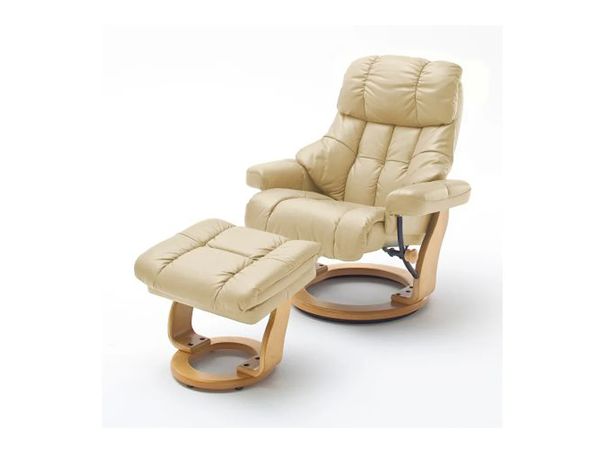 Fauteuil relax en cuir coloris crème / naturel - 97 x 110 x 92 cm