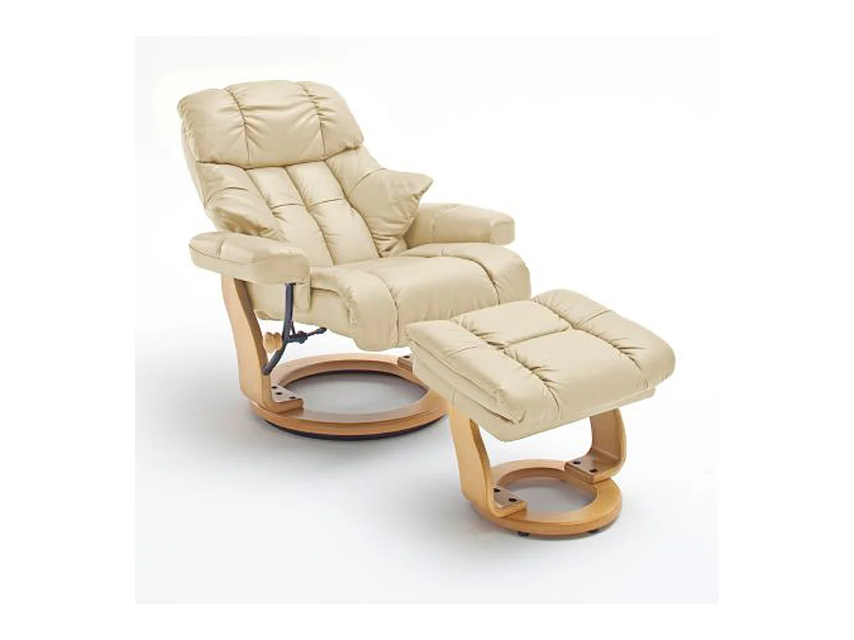 Fauteuil relax en cuir coloris crème / naturel - 97 x 110 x 92 cm
