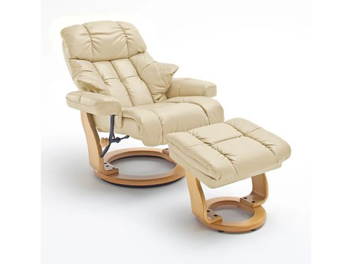 Fauteuil relax en cuir coloris crème / naturel - 97 x 110 x 92 cm