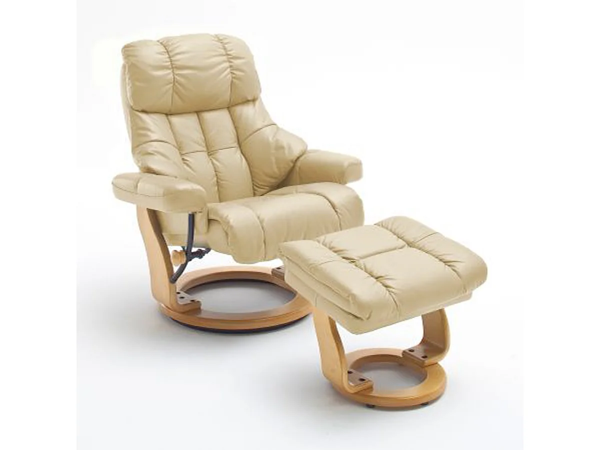 Fauteuil relax en cuir coloris crème / naturel - 97 x 110 x 92 cm