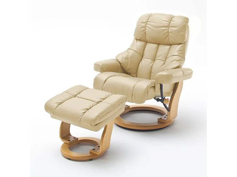 Fauteuil relax en cuir coloris crème / naturel - 97 x 110 x 92 cm
