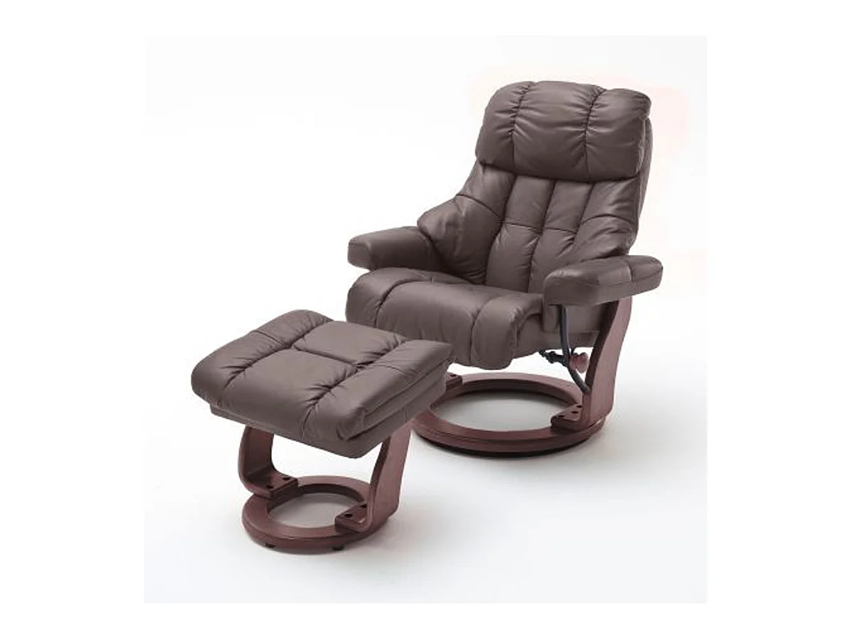 Fauteuil relax en cuir coloris marron / noyer - 97 x 110 x 92 cm