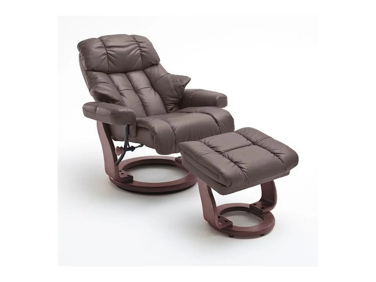 Fauteuil relax en cuir coloris marron / noyer - 97 x 110 x 92 cm