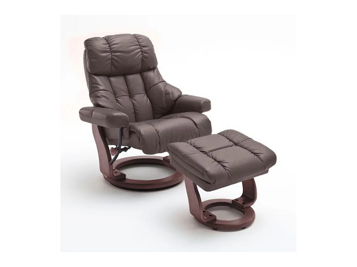 Fauteuil relax en cuir coloris marron / noyer - 97 x 110 x 92 cm