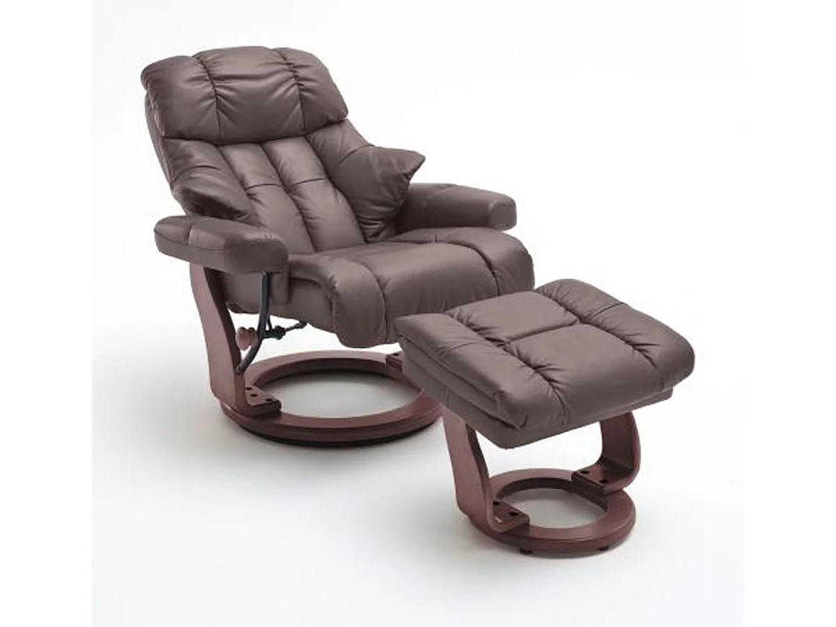 Fauteuil relax en cuir coloris marron / noyer - 97 x 110 x 92 cm