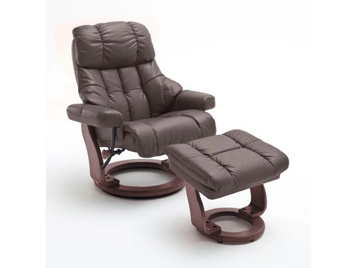 Fauteuil relax en cuir coloris marron / noyer - 97 x 110 x 92 cm