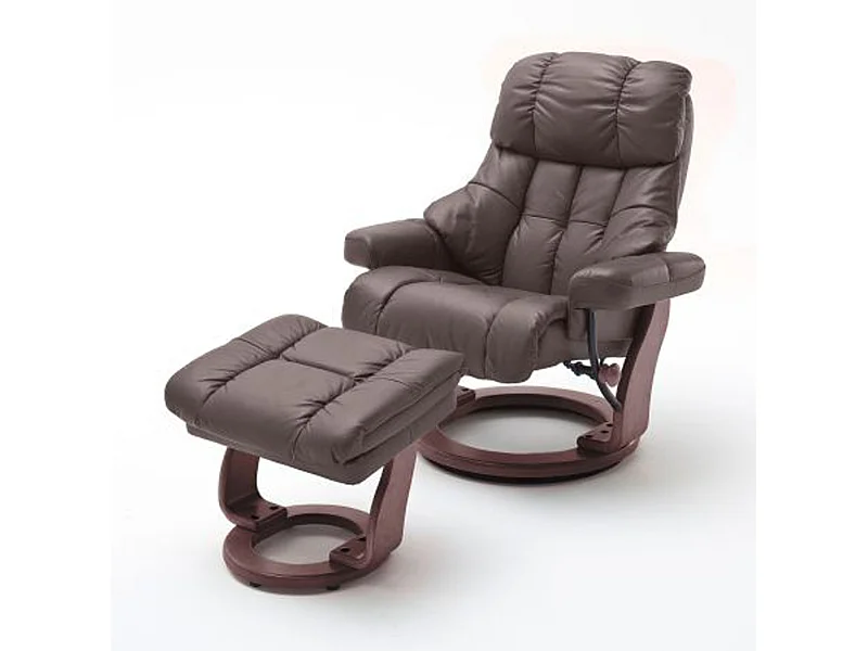 Fauteuil relax en cuir coloris marron / noyer - 97 x 110 x 92 cm