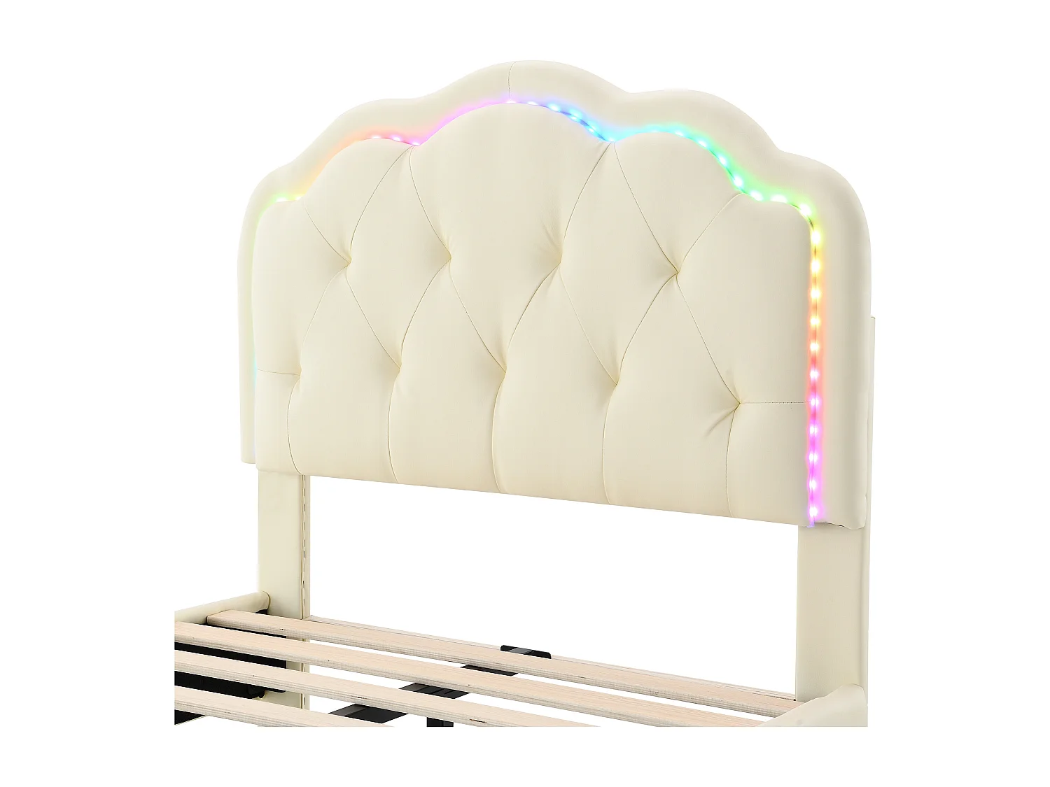 Kinderbed 90x200 cm - Eenpersoonsbed met led-lichtstrip - houten lattenbodem - wit PU