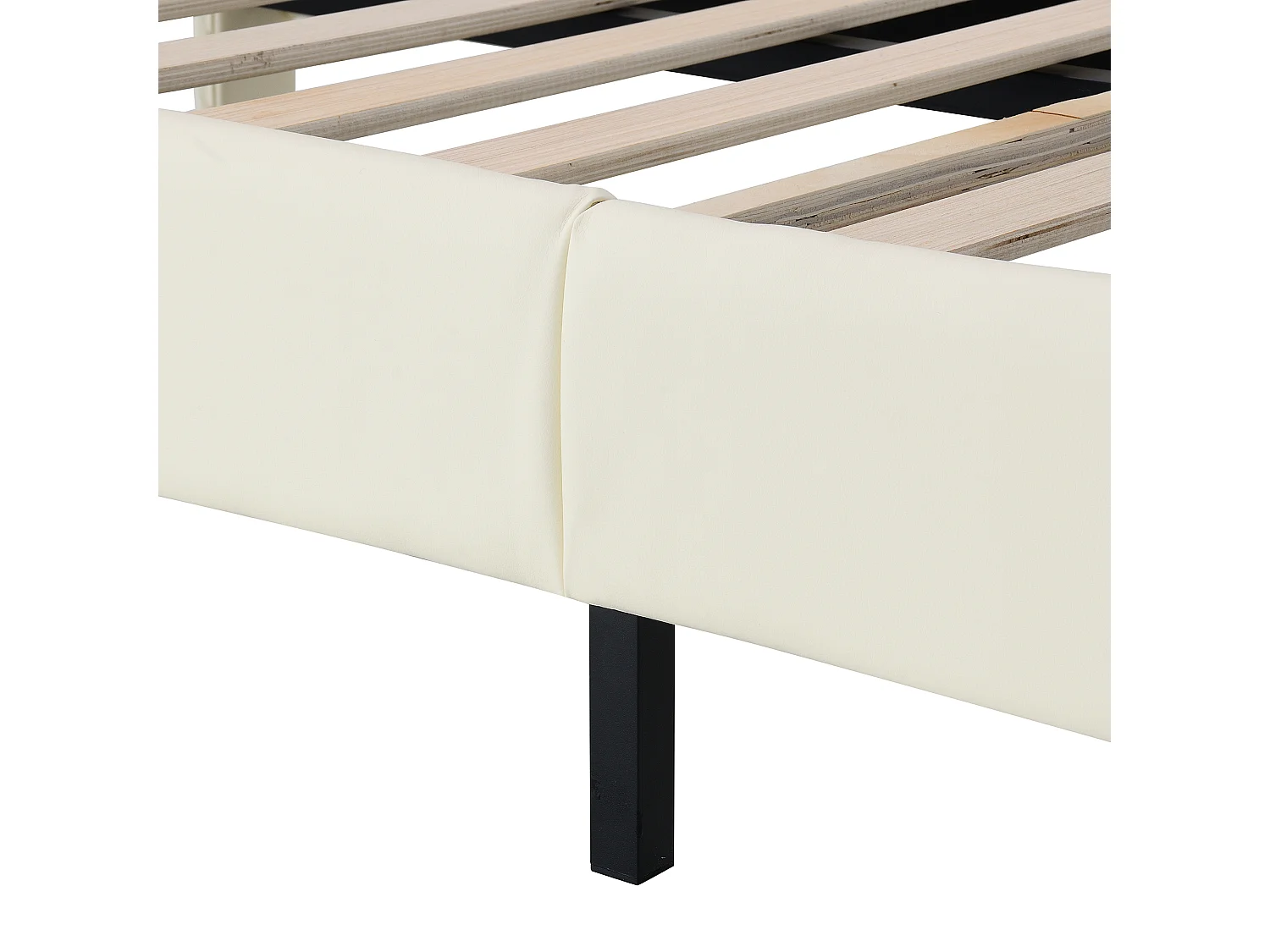 Lit enfant 90x200 cm - Lit simple avec bande lumineuse LED - sommier à lattes en bois - PU blanc