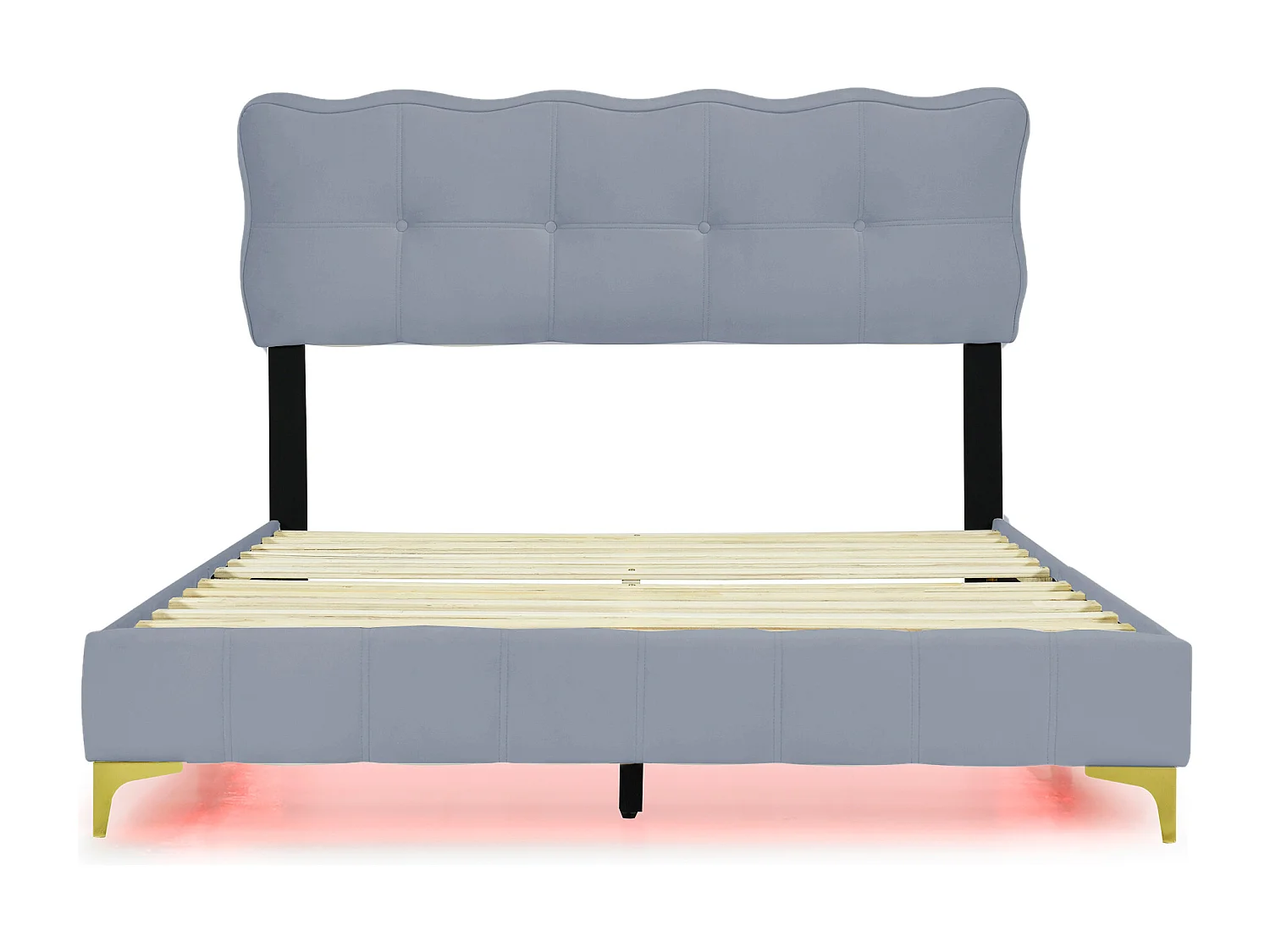 Letto imbottito 140x200 cm - Letto per adulti con illuminazione a LED - gambe alte in metallo - velluto grigio