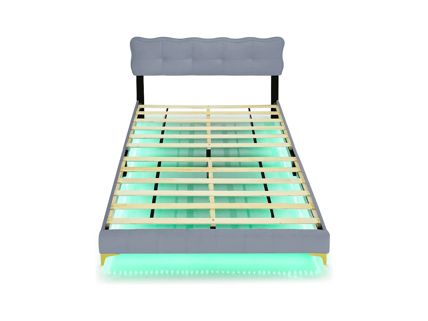 Lit adulte 140x200 cm -Lit double avec éclairage LED - pieds hauts en métal - velours gris