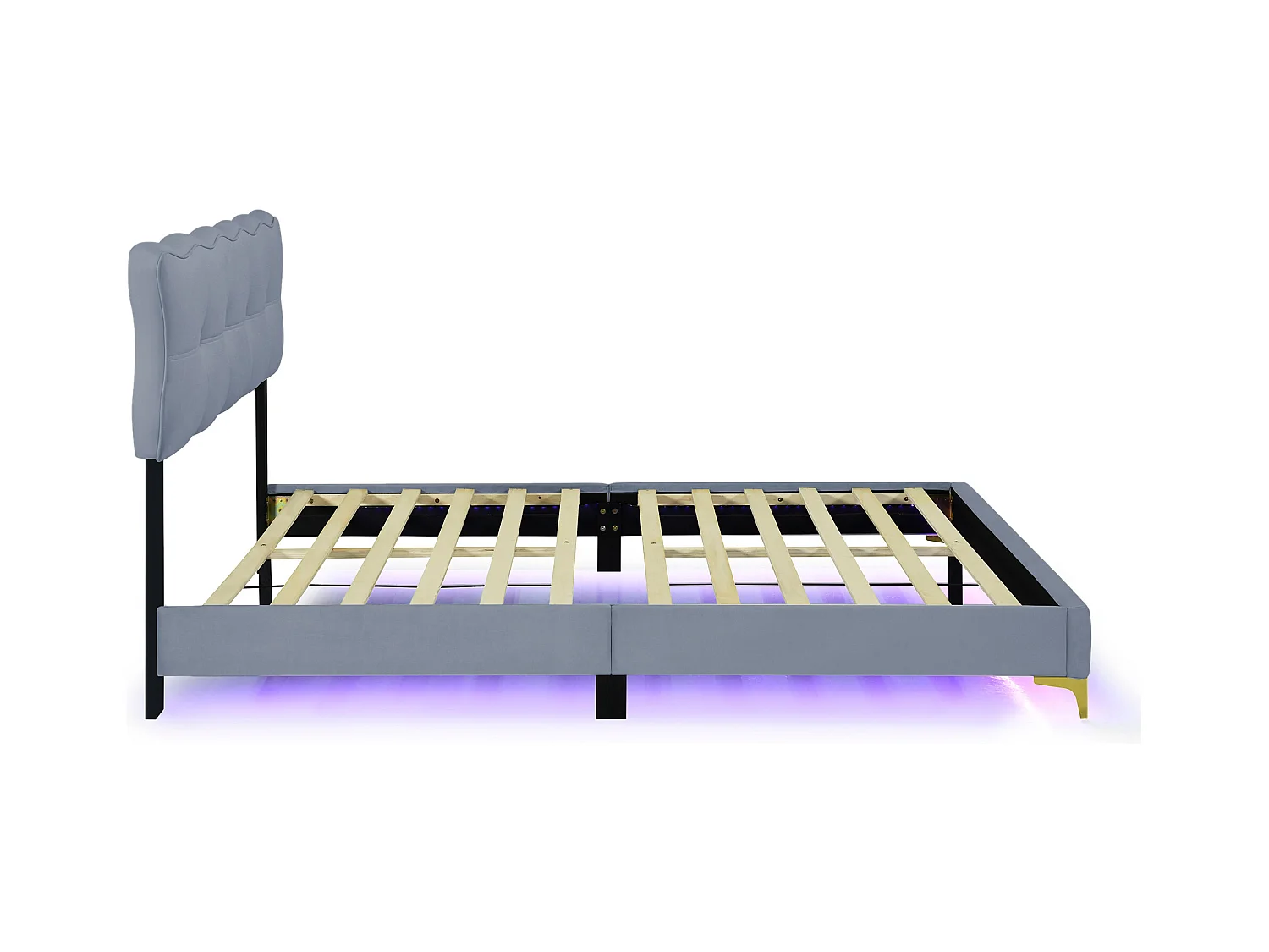 Lit adulte 140x200 cm -Lit double avec éclairage LED - pieds hauts en métal - velours gris