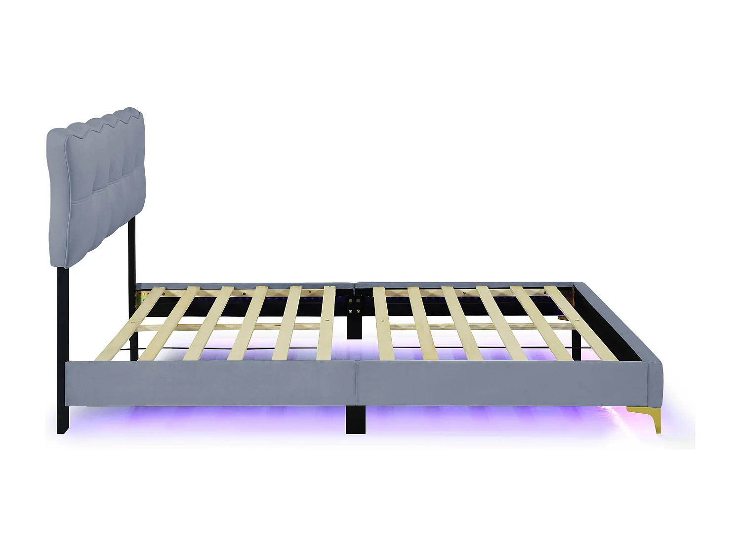 Letto imbottito 140x200 cm - Letto per adulti con illuminazione a LED - gambe alte in metallo - velluto grigio