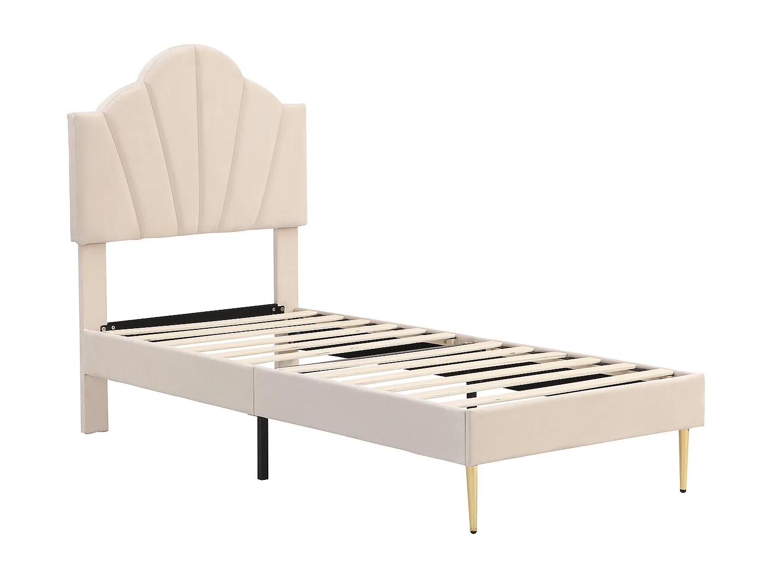 Lit adulte 90 x 200 cm - Lit double avec tête de lit réglable et sommier à lattes - velours beige