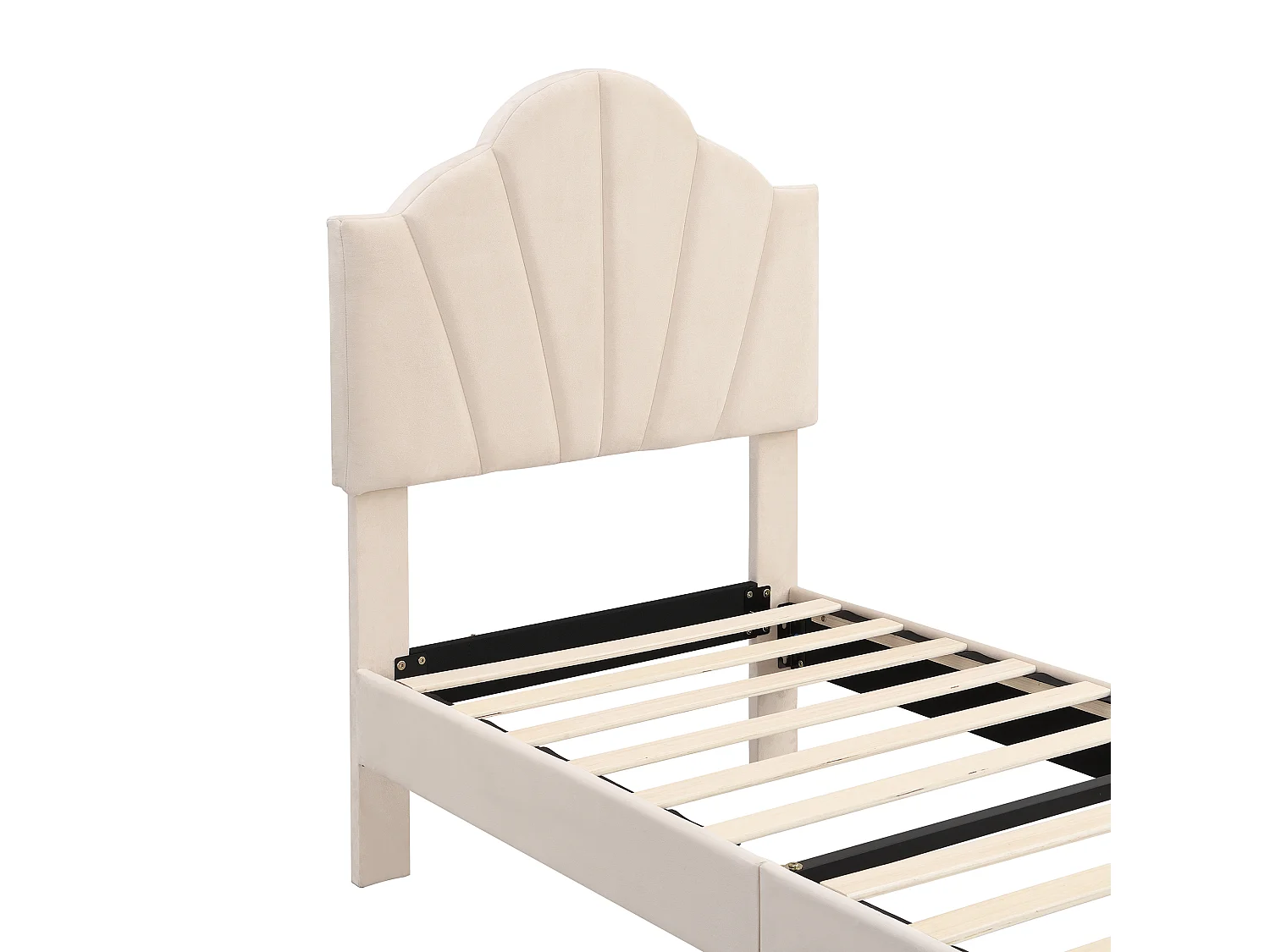 Lit adulte 90 x 200 cm - Lit double avec tête de lit réglable et sommier à lattes - velours beige