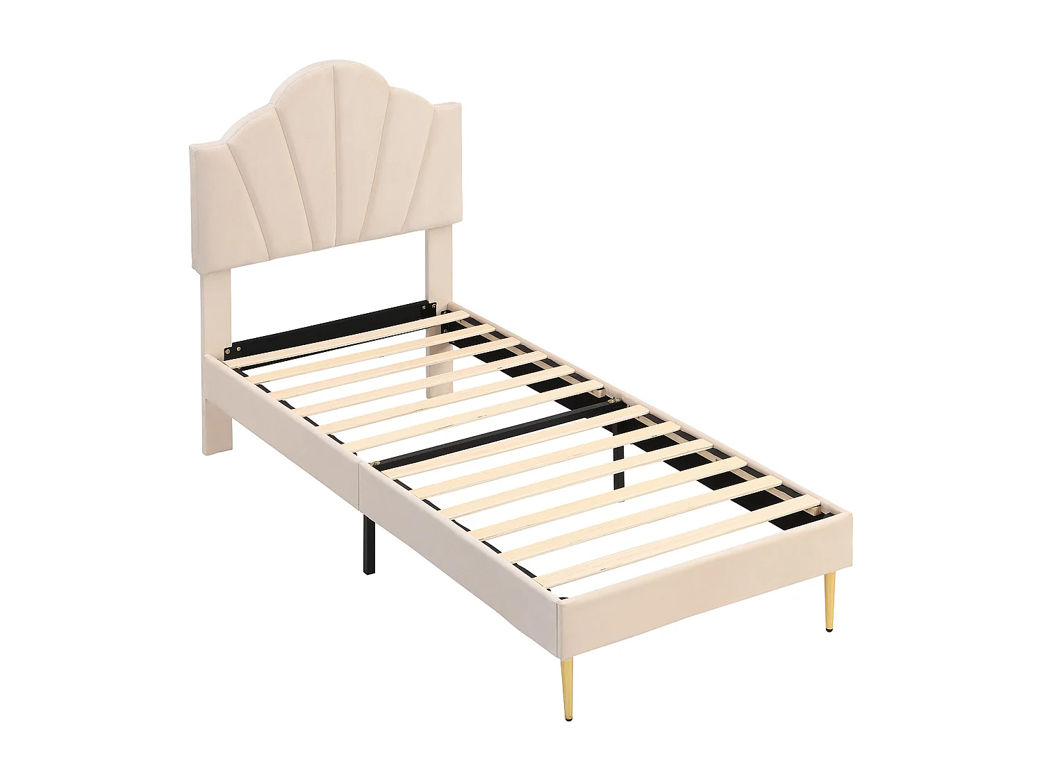 Lit adulte 90 x 200 cm - Lit double avec tête de lit réglable et sommier à lattes - velours beige