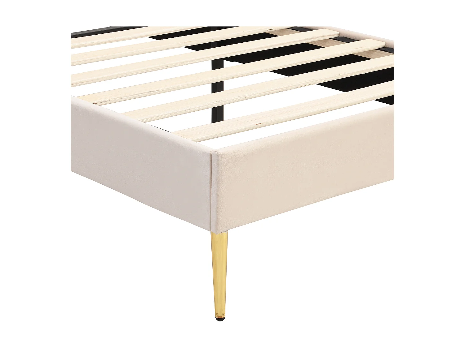 Lit adulte 90 x 200 cm - Lit double avec tête de lit réglable et sommier à lattes - velours beige