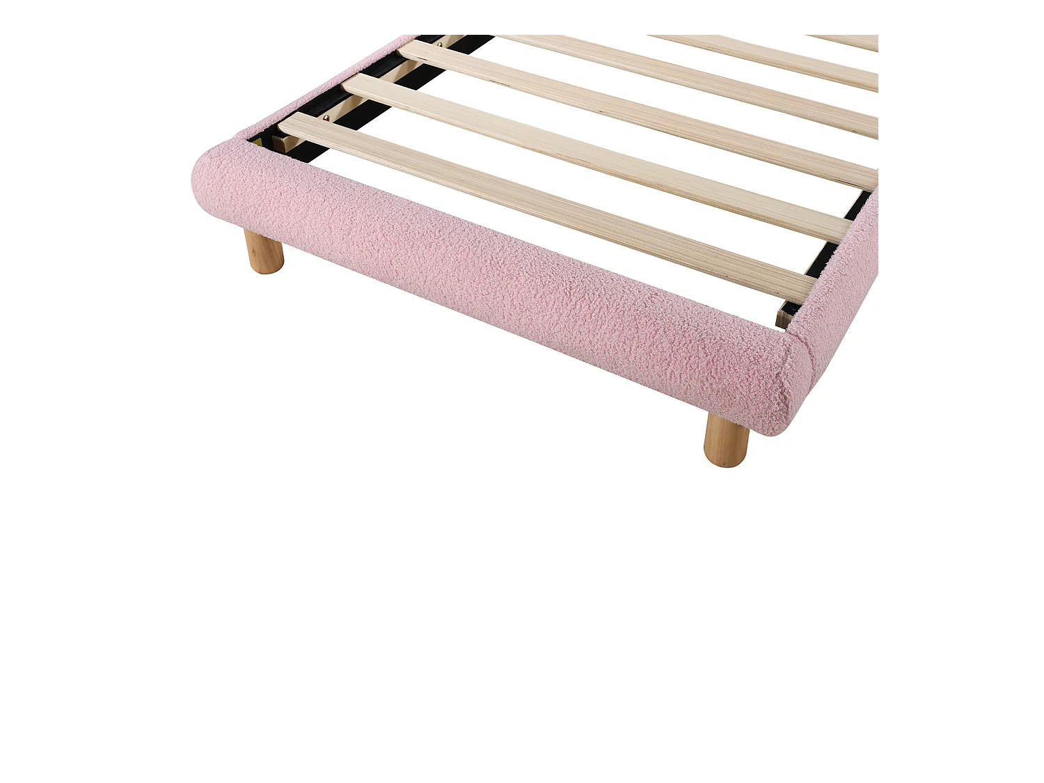 Lit enfant 90x200 cm - Lit ado avec tête de lit réglable et sommier à lattes - peluche rose