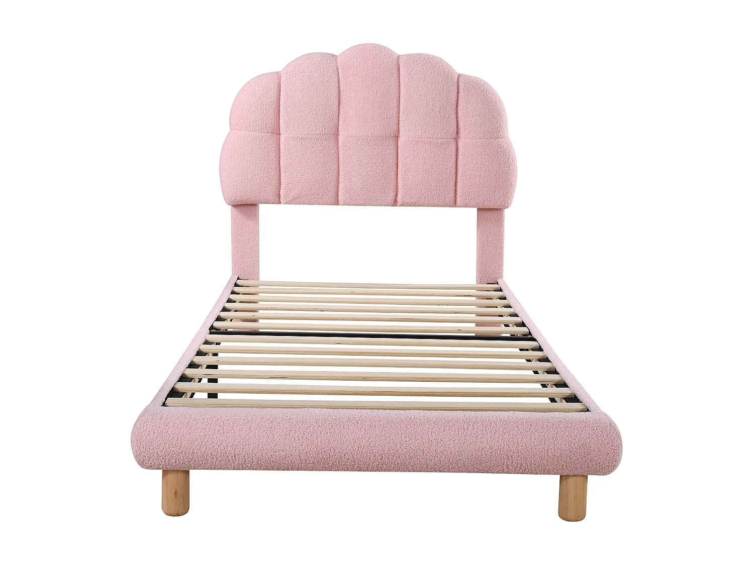 Kinderbed 90x200 cm - Tienerbed met verstelbaar hoofdeinde en lattenbodem - roze pluche