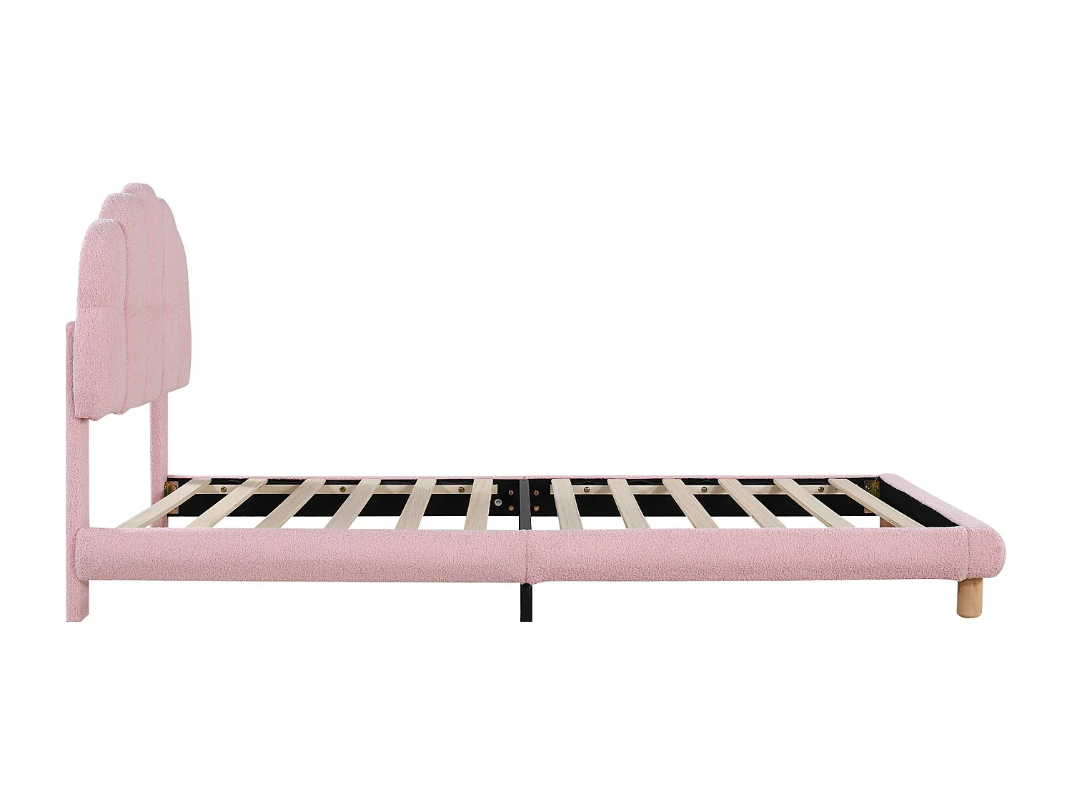 Kinderbed 90x200 cm - Tienerbed met verstelbaar hoofdeinde en lattenbodem - roze pluche