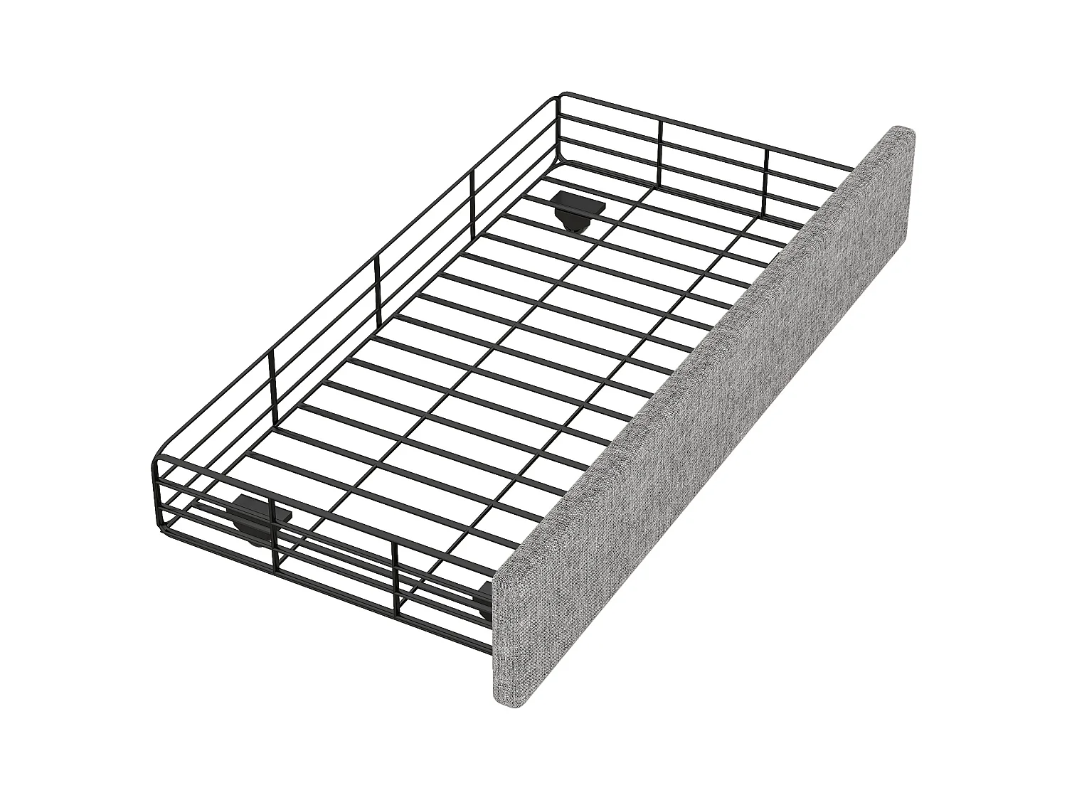 Lit adulte 90x200 cm - Lit simple avec 2 tiroirs et tête de lit tapissée - lin gris