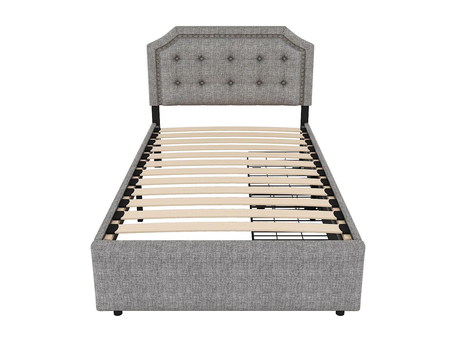 Letto imbottito 90x200 cm - Letto per adulti con 2 cassetti e testiera imbottita - lino grigio