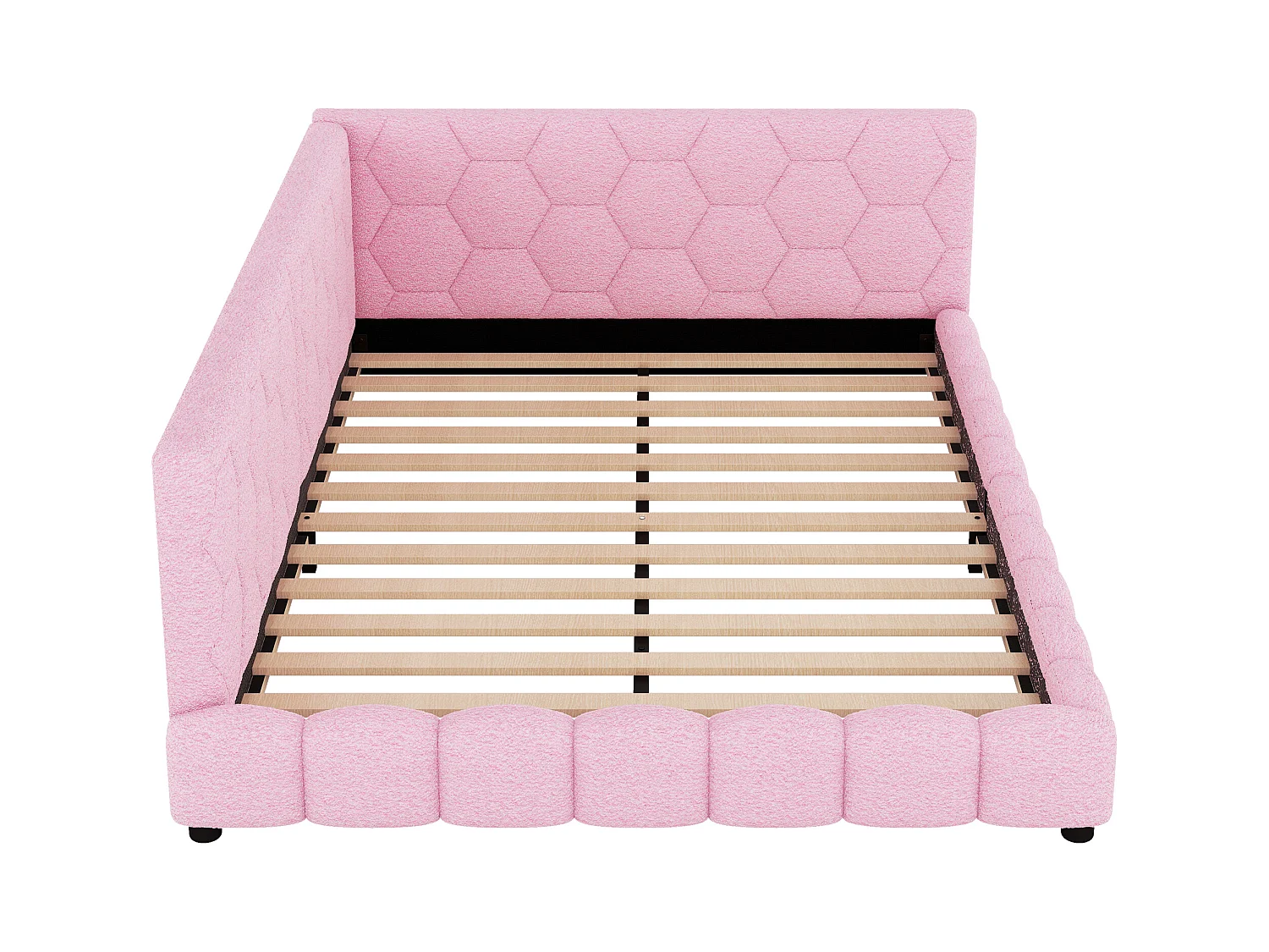 Lit adulte 140x200 cm - Lit double avec éclairage LED et recharge USB - sommier à lattes - peluche rose