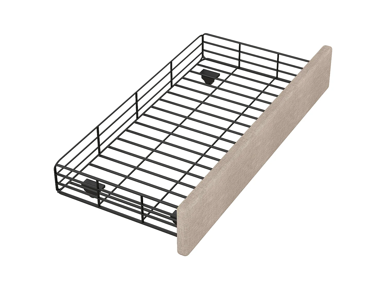 Lit adulte 90x200 cm - Lit simple avec 2 tiroirs et tête de lit tapissée - lin beige foncé