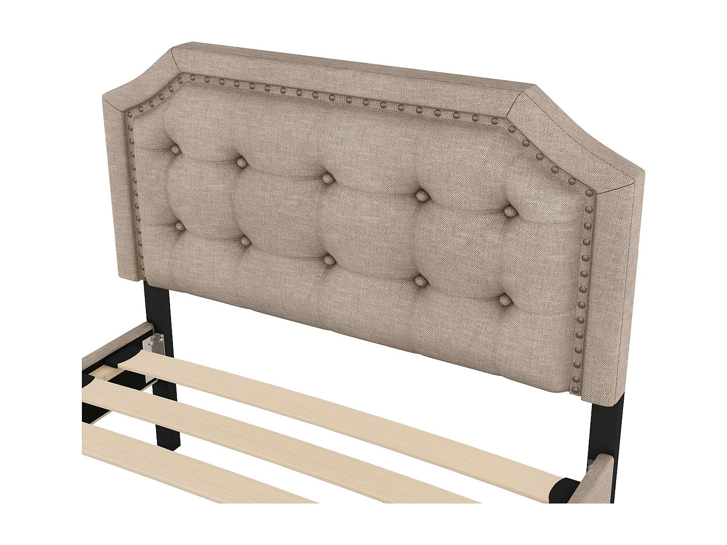 Cama tapizada 90x200 cm - Cama adulto con 2 cajones y cabecero tapizado - Lino beige oscuro