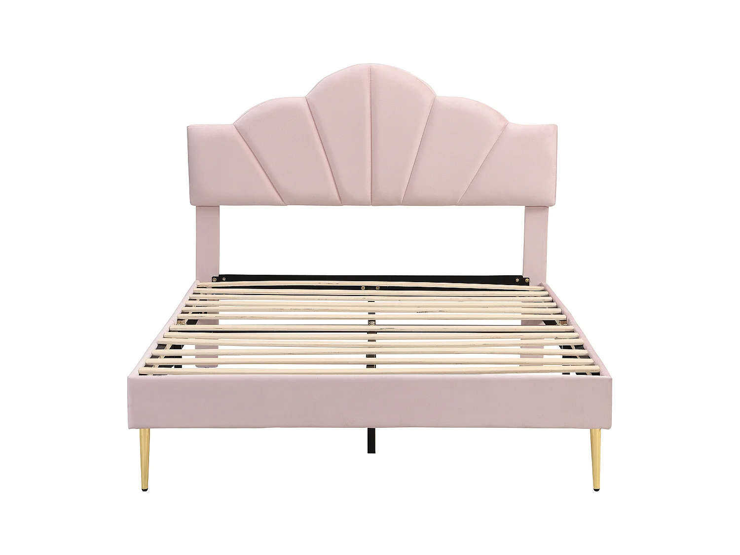 Lit adulte 140x200 cm - Lit double avec tête de lit réglable et sommier à lattes - velours rose