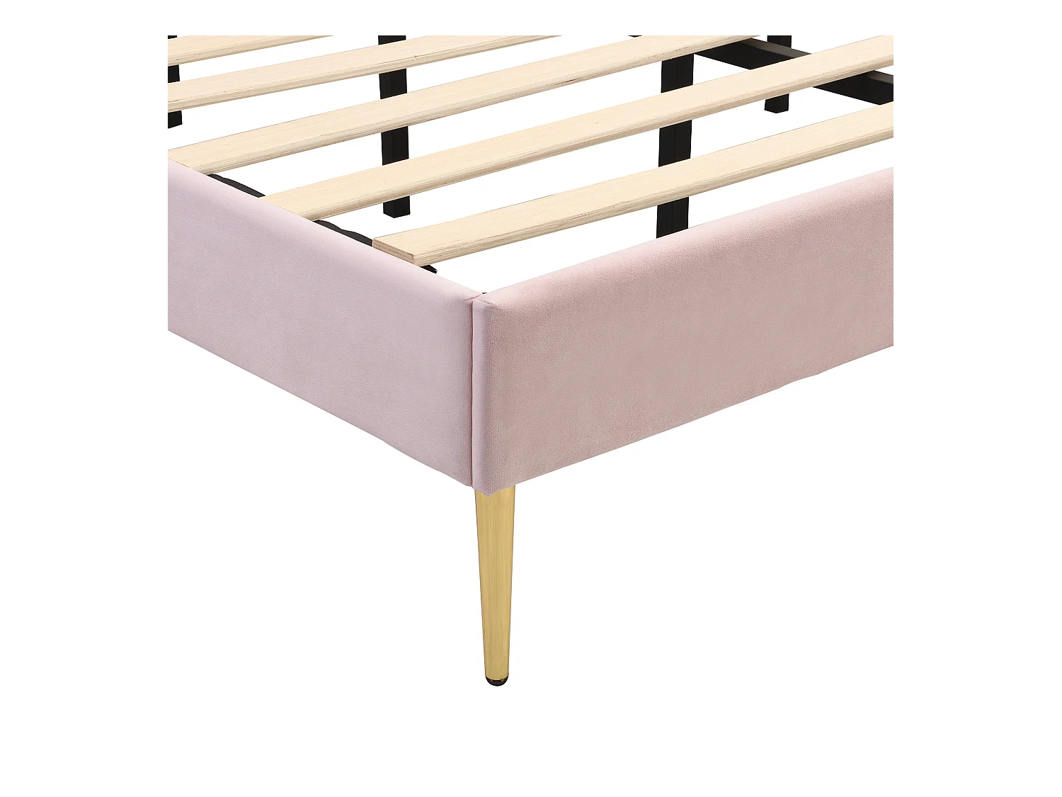 Lit adulte 140x200 cm - Lit double avec tête de lit réglable et sommier à lattes - velours rose