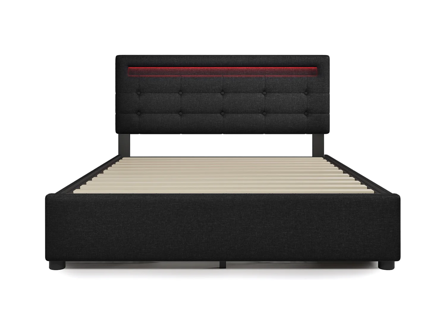 Lit adulte 140x200 cm - Lit double avec 4 tiroirs et tête de lit réglable - éclairage LED - lin noir