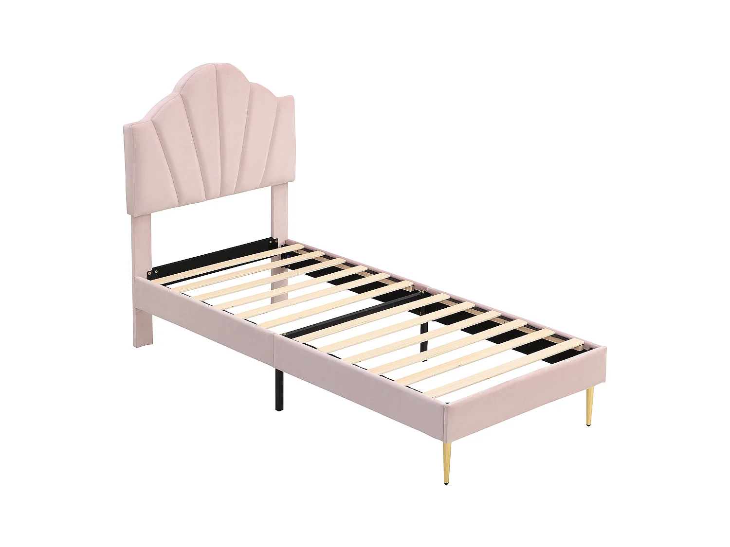 Lit adulte 90 x 200 cm - Lit simple avec tête de lit réglable et sommier à lattes - velours rose