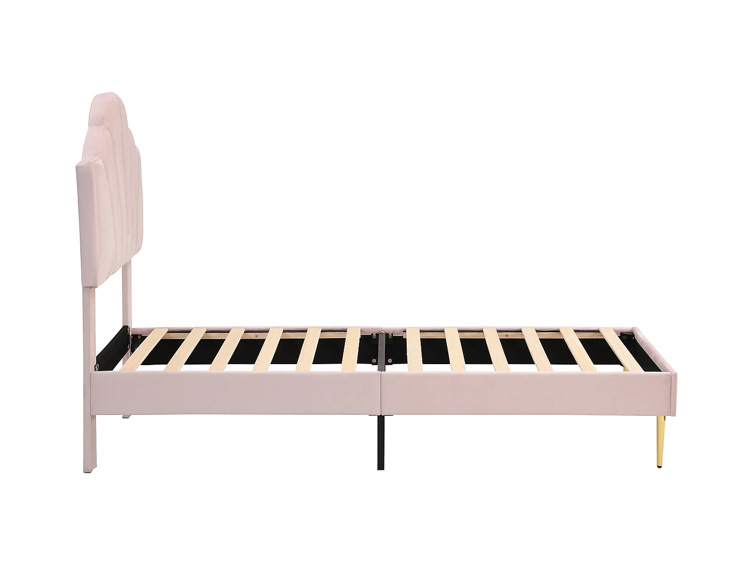 Lit adulte 90 x 200 cm - Lit simple avec tête de lit réglable et sommier à lattes - velours rose