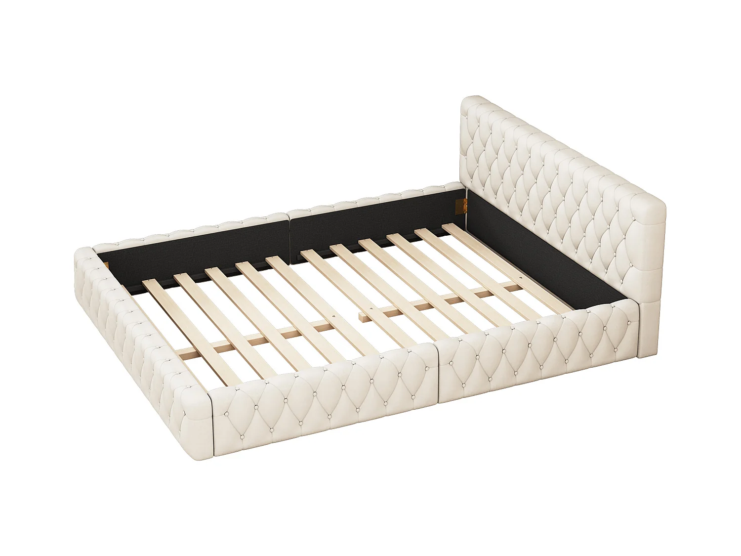 Lit adulte 140x200 cm - Lit double avec dossier capitonné et sommier à lattes - velours beige - sans matelas