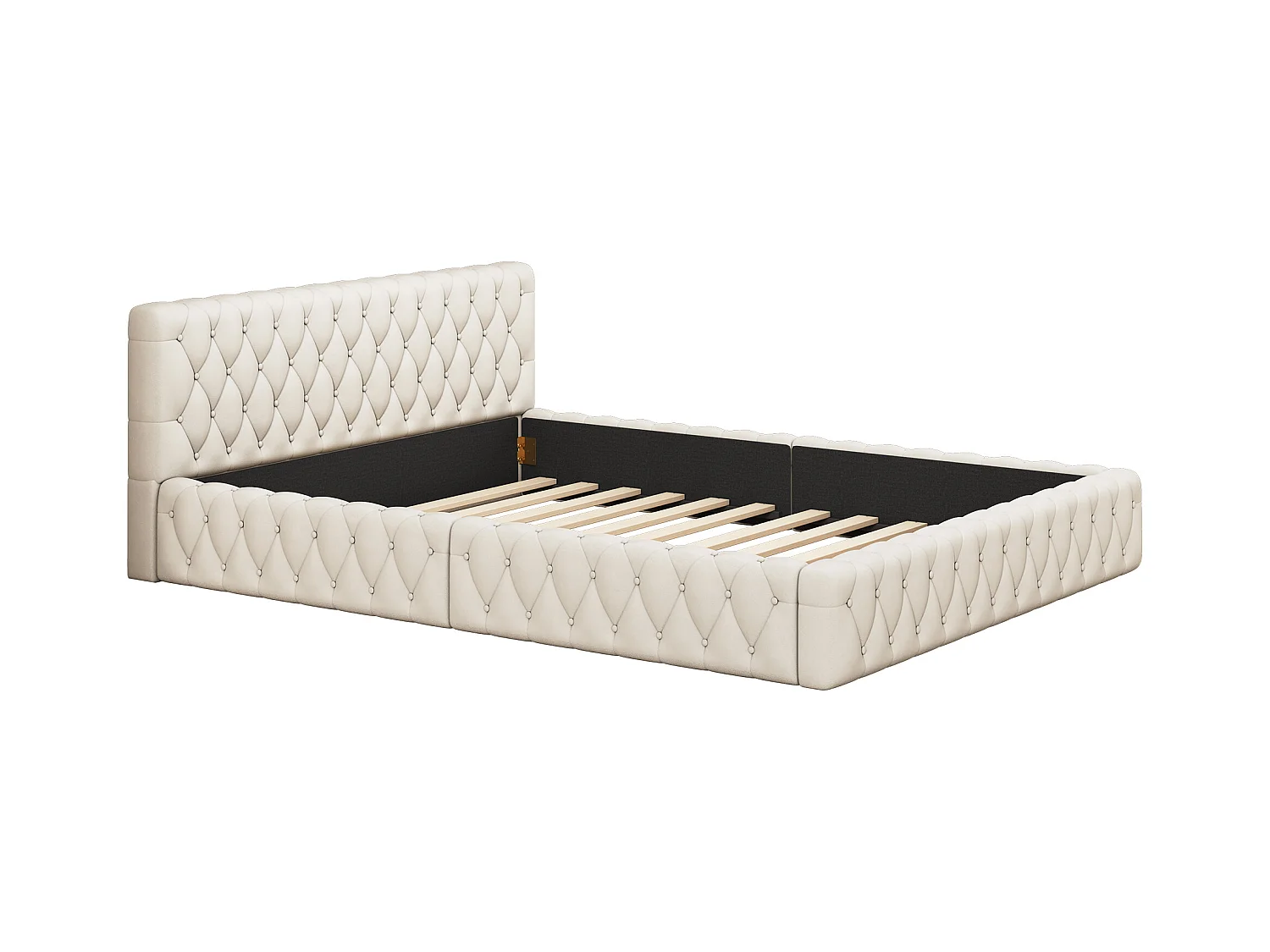 Lit adulte 140x200 cm - Lit double avec dossier capitonné et sommier à lattes - velours beige - sans matelas