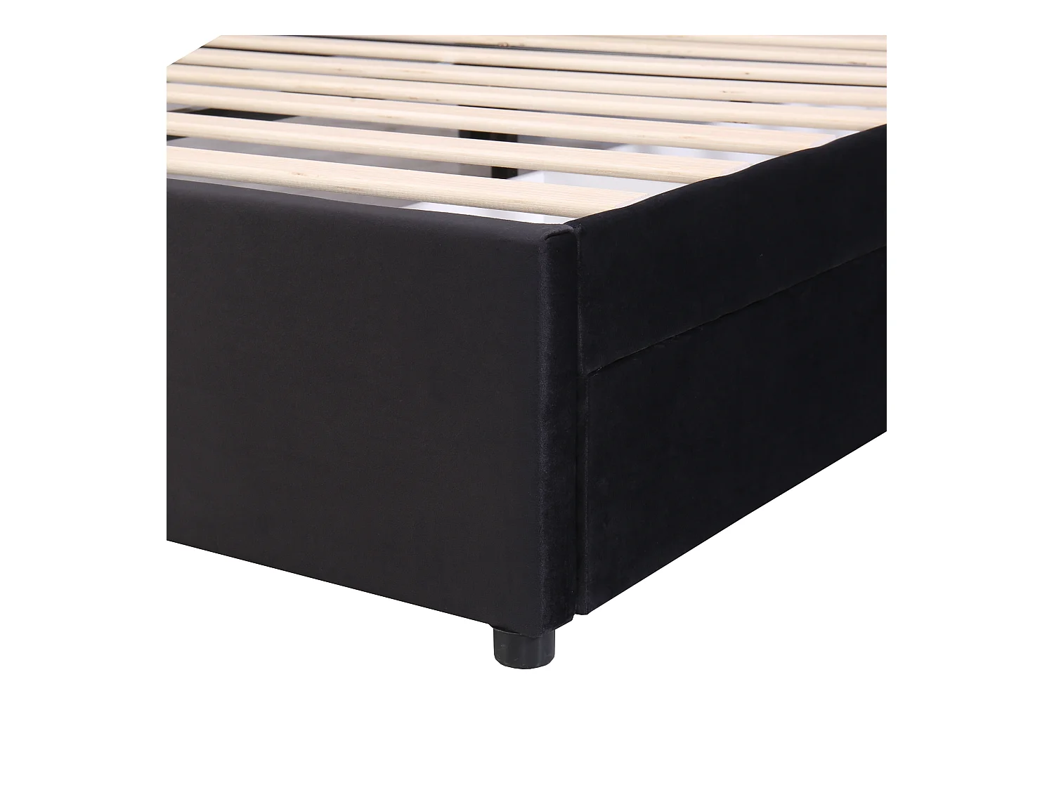 Lit adulte 160x200 cm - Lit double avec 2 tiroirs et sommier à lattes - velours noir - sans matelas