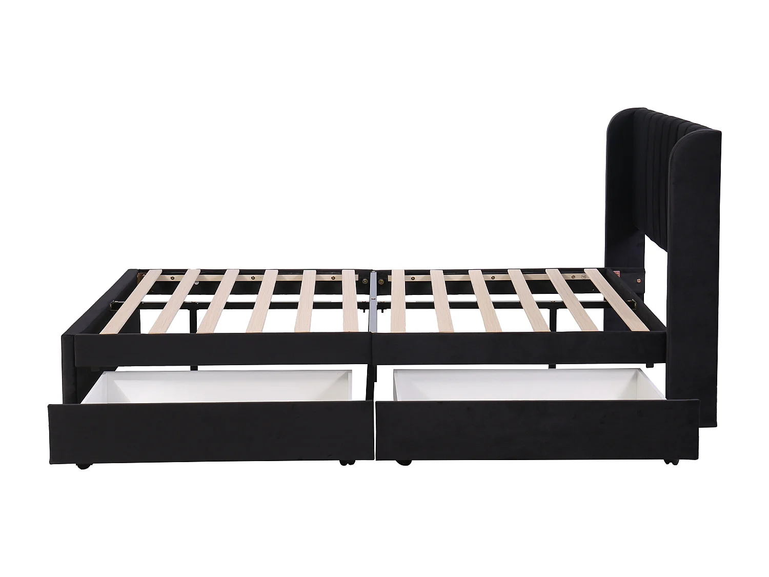 Letto imbottito 160x200 cm - Letto matrimoniale con 2 cassetti e rete a doghe - velluto nero - senza materasso